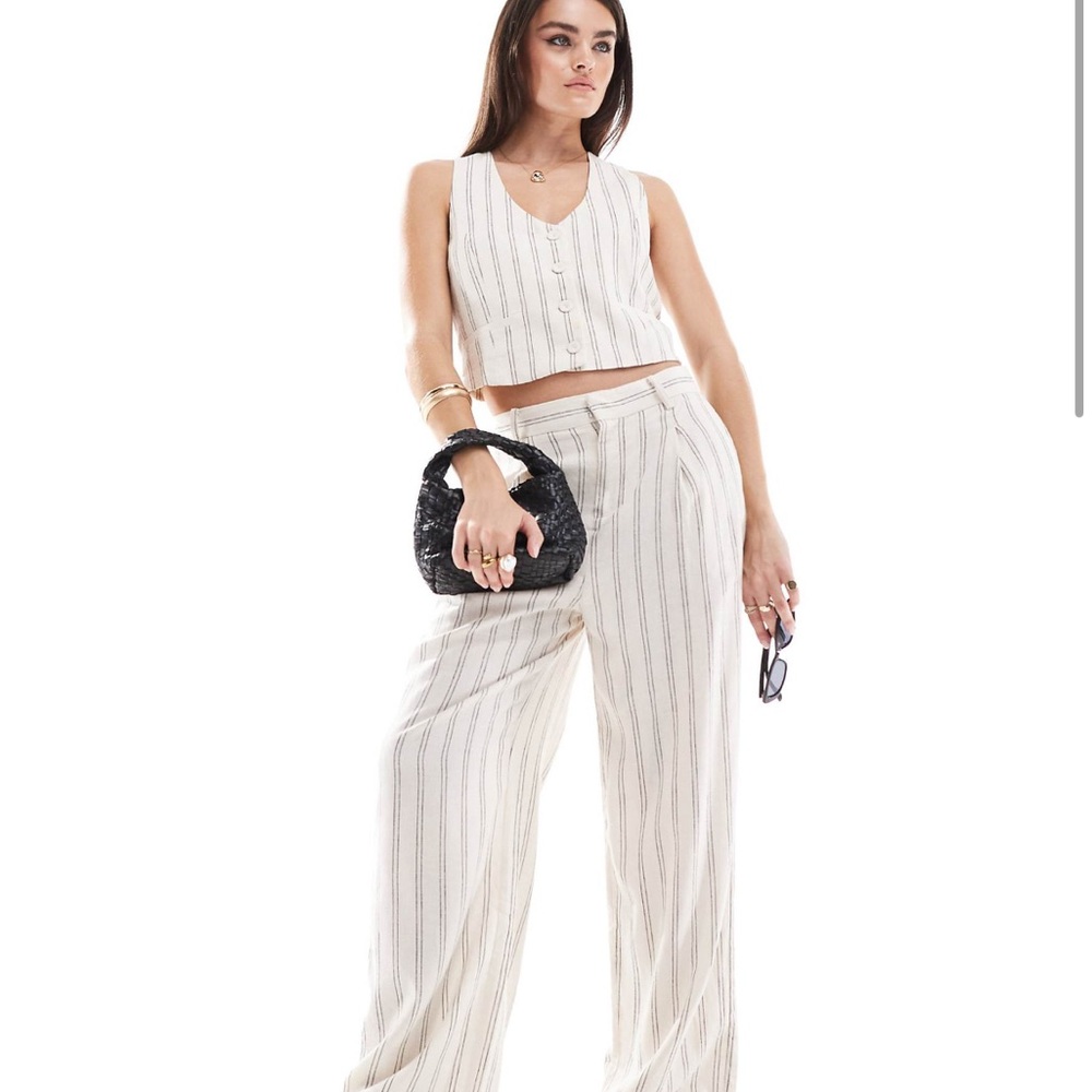 MANGO Linen Blend Striped Pants